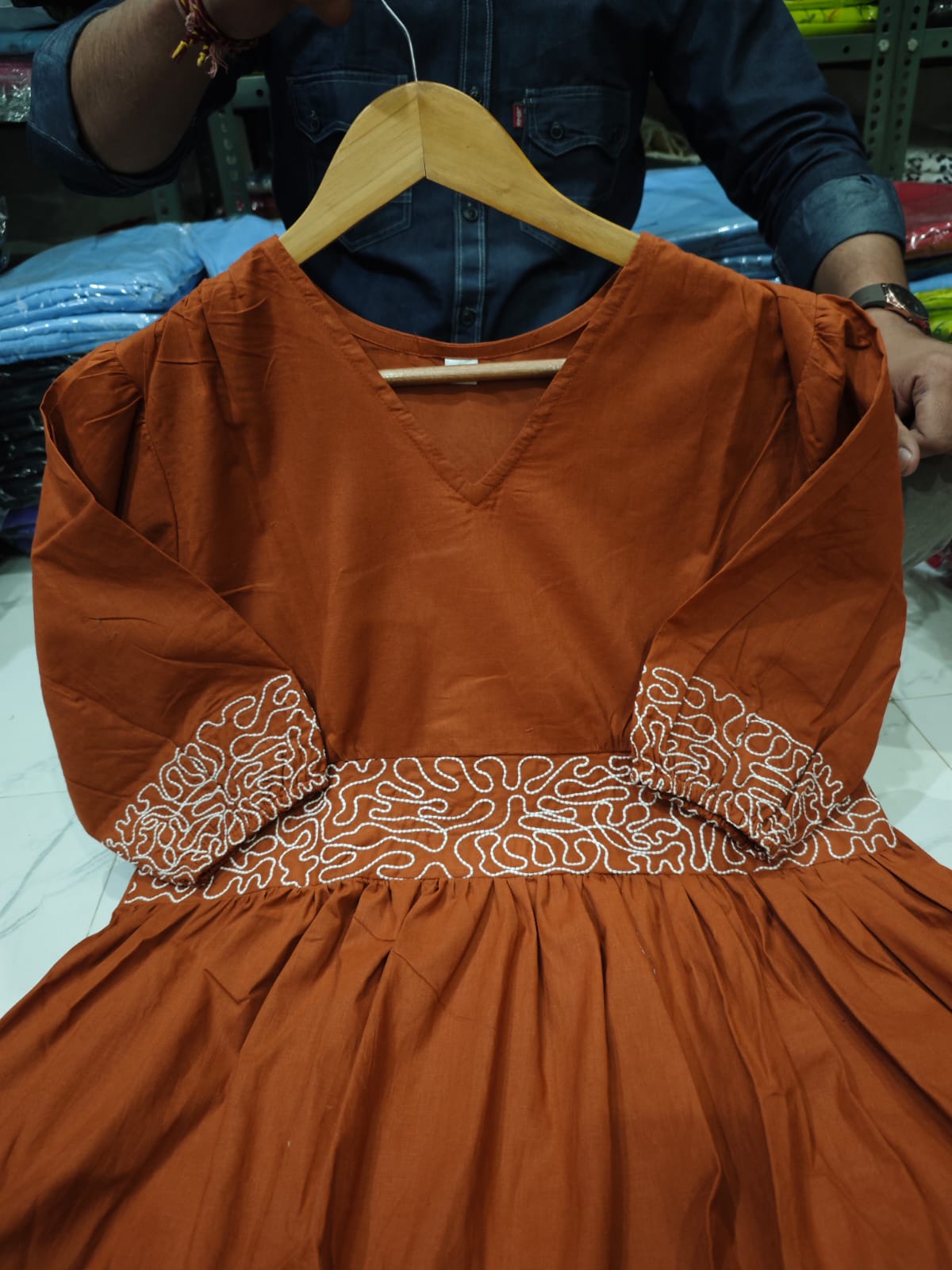 Premium Rust Cotton Midi Dress
