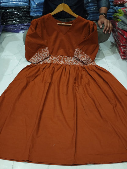 Premium Rust Cotton Midi Dress