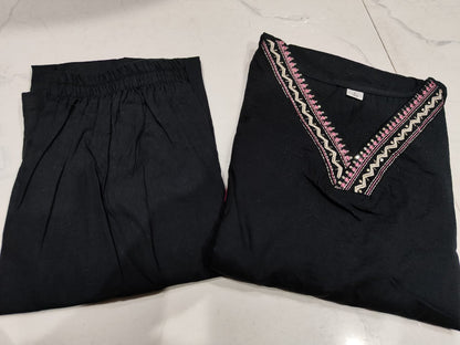 Black Sequence Embroidered Cotton Co-ord Set