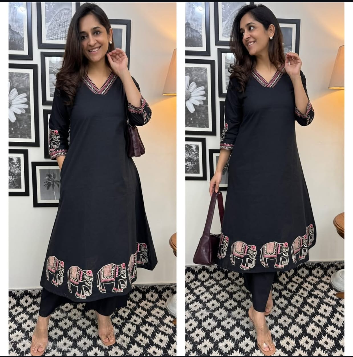 Black Sequence Embroidered Cotton Co-ord Set