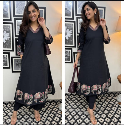 Black Sequence Embroidered Cotton Co-ord Set