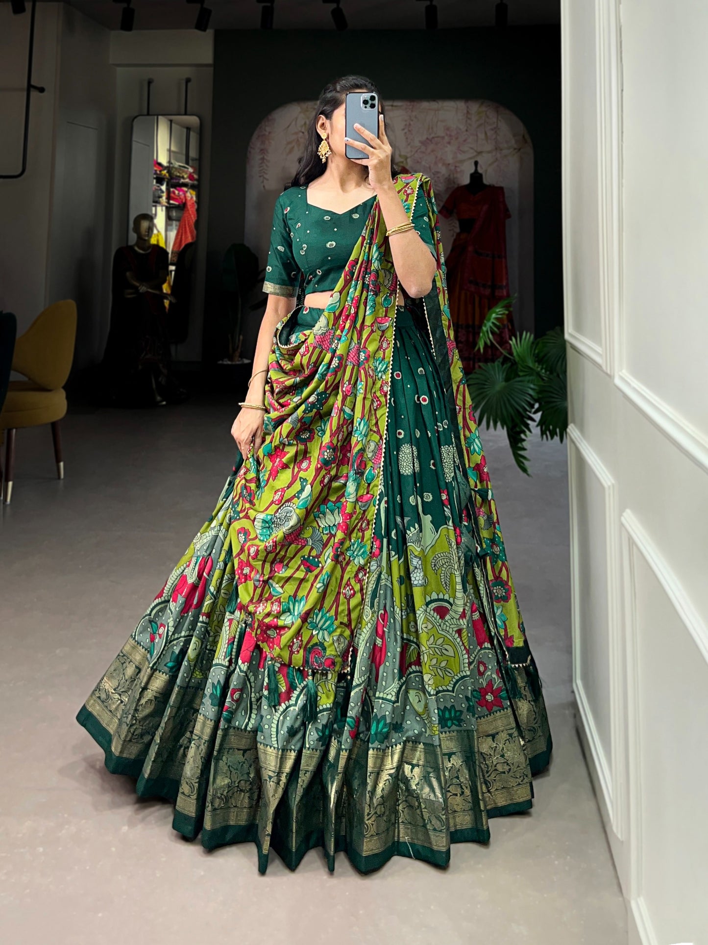 Designer Tasar Silk Kalamkari Print Lehenga Choli