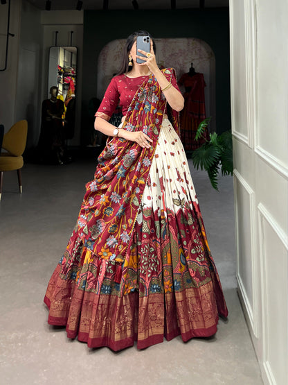 Designer Tasar Silk Kalamkari Print Lehenga Choli