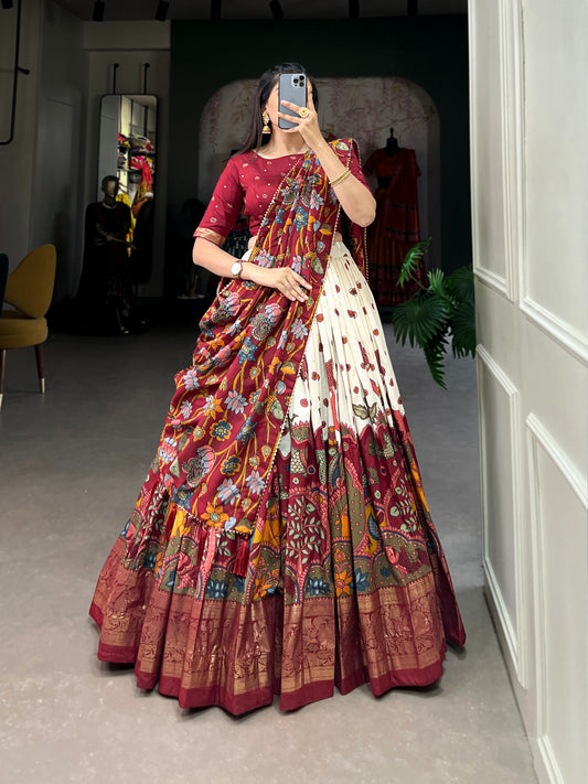 Designer Tasar Silk Kalamkari Print Lehenga Choli