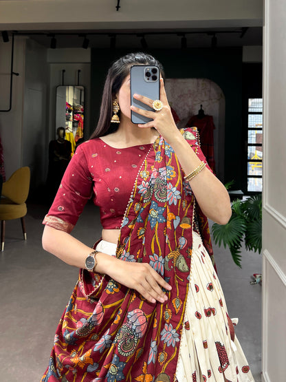 Designer Tasar Silk Kalamkari Print Lehenga Choli