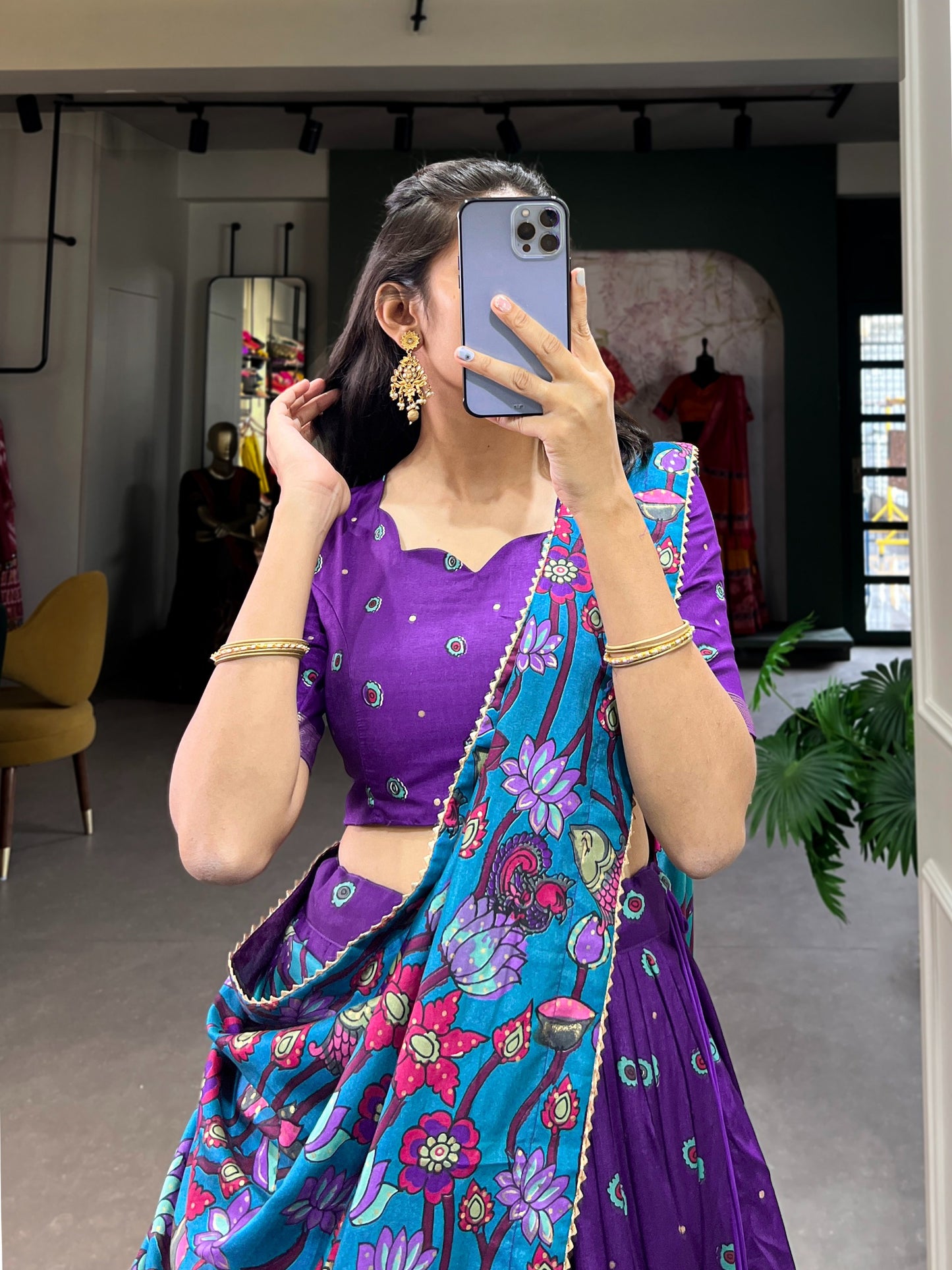 Designer Tasar Silk Kalamkari Print Lehenga Choli