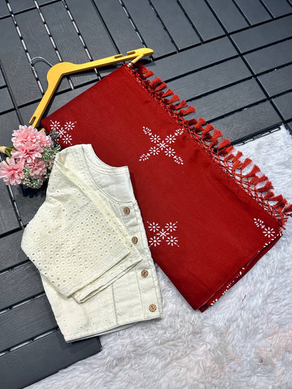 Muslin Cotton Silk Saree With Chikankari Blouse