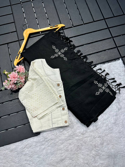 Muslin Cotton Silk Saree With Chikankari Blouse