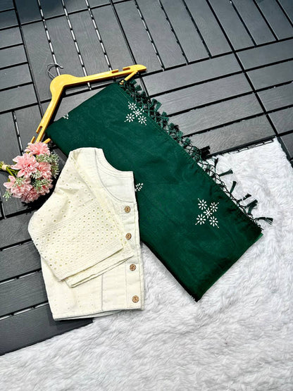 Muslin Cotton Silk Saree With Chikankari Blouse