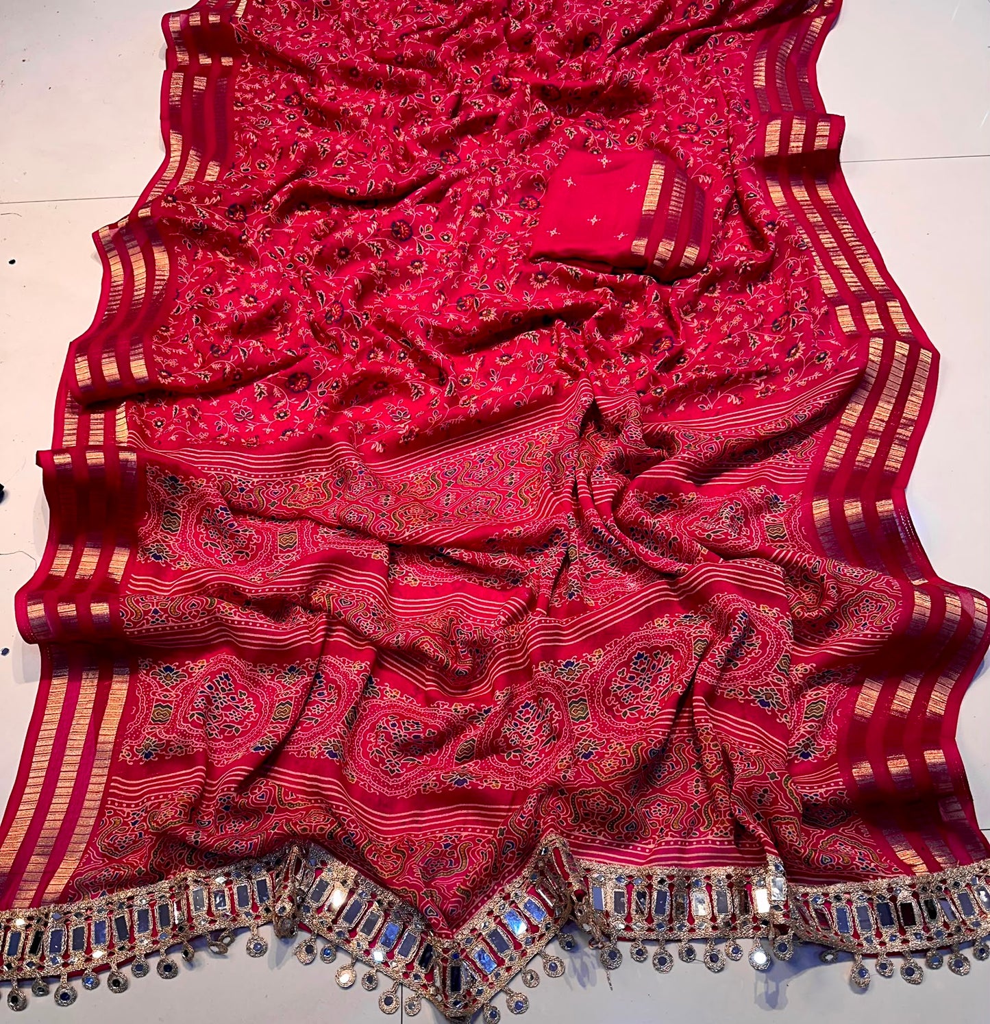 Premium Georgette Mirror Work Party Wear Saree