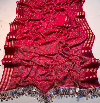 Premium Georgette Mirror Work Party Wear Saree
