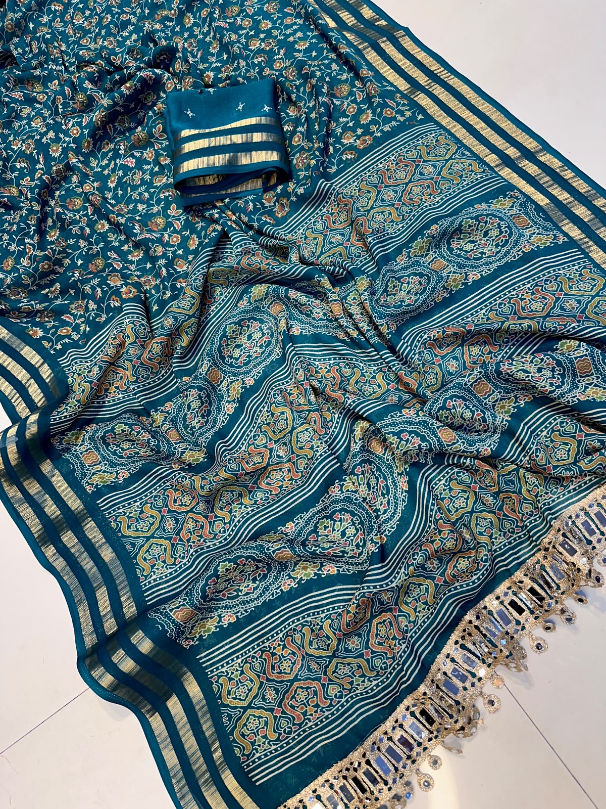 Premium Georgette Mirror Work Party Wear Saree