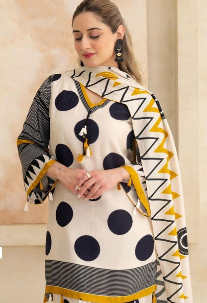 Stylish Vibrant Cotton Kurta Set With Tassels