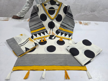Stylish Vibrant Cotton Kurta Set With Tassels