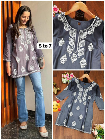 Best Selling Rayon Chikankari Short Kurti