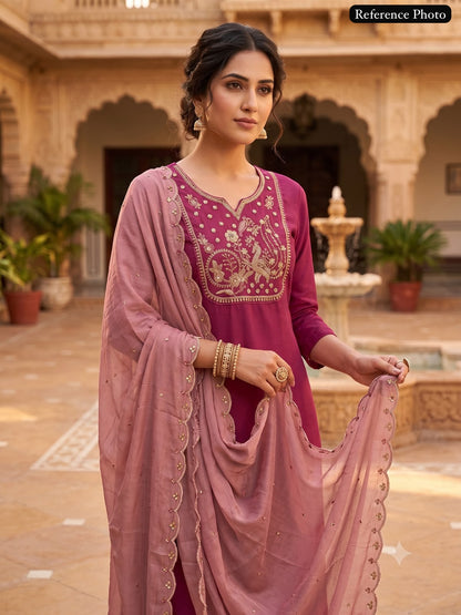 Stylish Embroidered Roman Silk Kurta Set