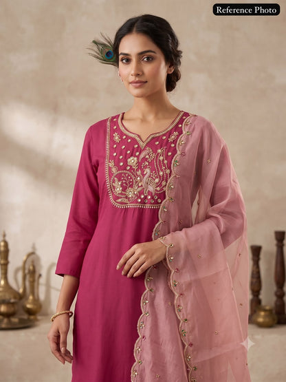 Stylish Embroidered Roman Silk Kurta Set