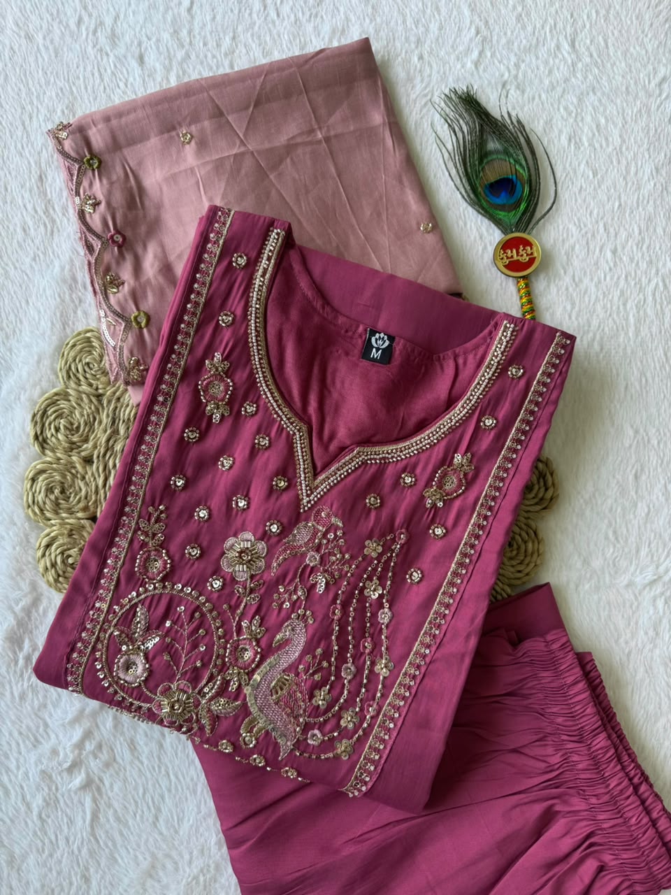 Stylish Embroidered Roman Silk Kurta Set