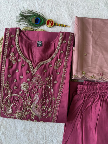 Stylish Embroidered Roman Silk Kurta Set