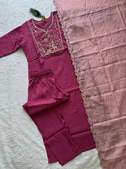 Stylish Embroidered Roman Silk Kurta Set