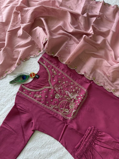 Stylish Embroidered Roman Silk Kurta Set