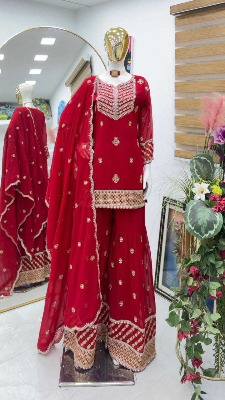 Designer 3-Piece Party Wear Set With Sequins Embroidery