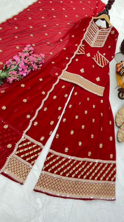 Designer 3-Piece Party Wear Set With Sequins Embroidery