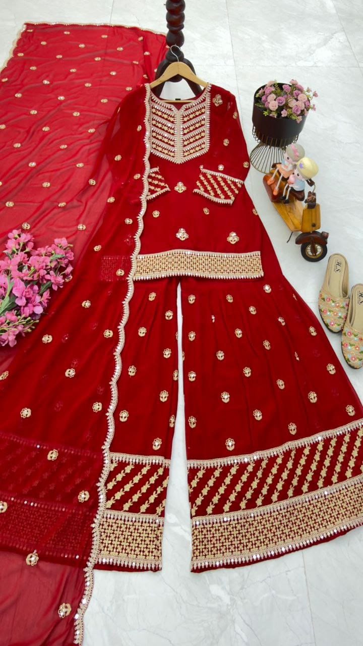 Designer 3-Piece Party Wear Set With Sequins Embroidery