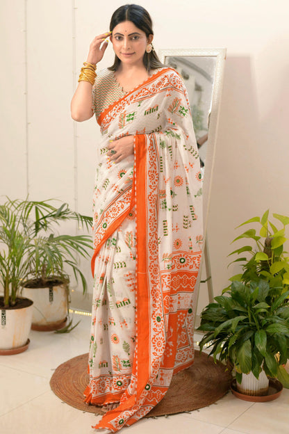 Independence Day Special Printed Mulmul Cotton Saree