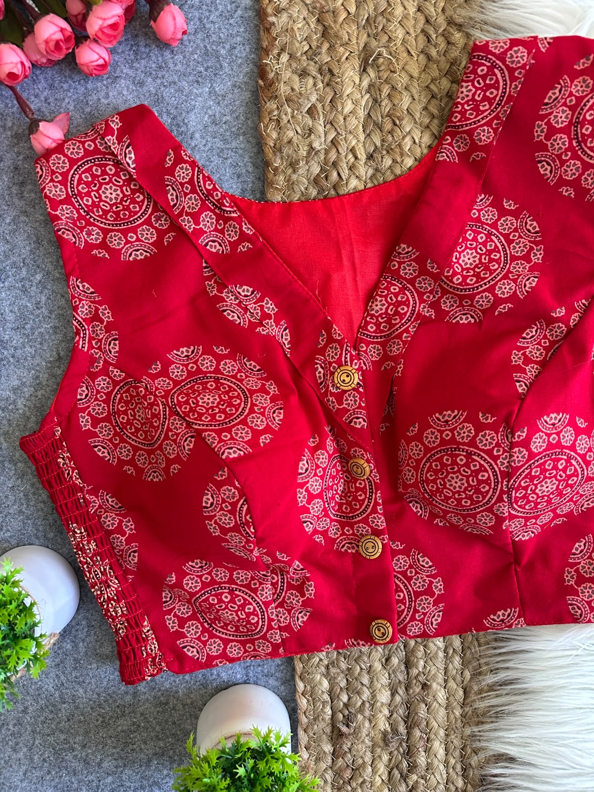 Flexi Fit Pure Ajrakh Cotton Blouse For Saree or Skirt