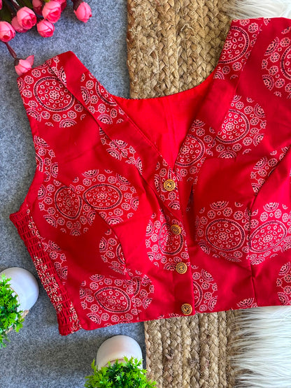 Flexi Fit Pure Ajrakh Cotton Blouse For Saree or Skirt