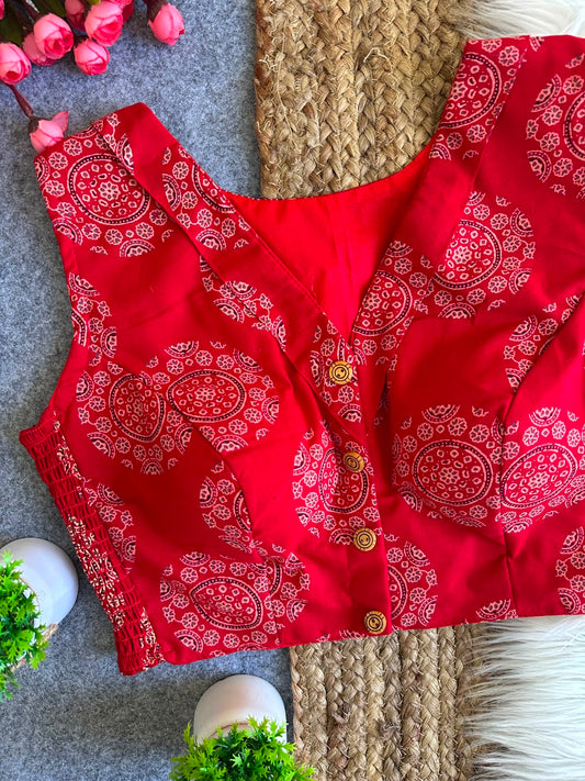 Flexi Fit Pure Ajrakh Cotton Blouse For Saree or Skirt