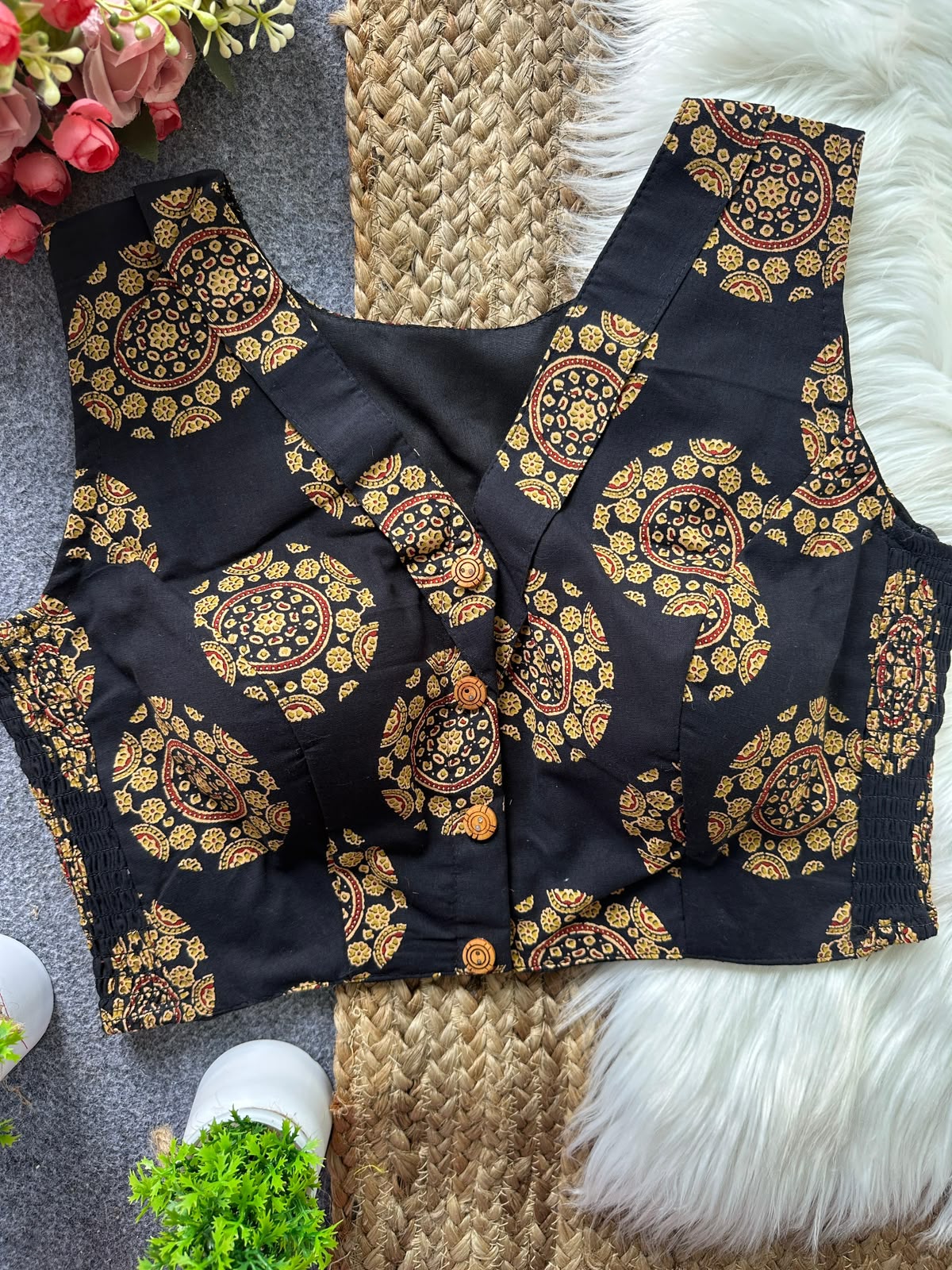 Flexi Fit Pure Ajrakh Cotton Blouse For Saree or Skirt
