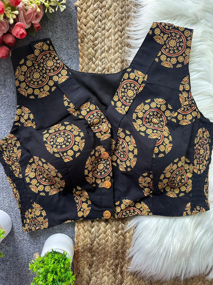 Flexi Fit Pure Ajrakh Cotton Blouse For Saree or Skirt