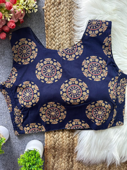 Flexi Fit Pure Ajrakh Cotton Blouse For Saree or Skirt