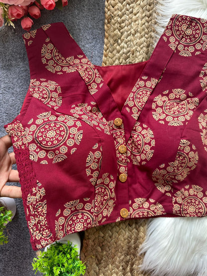 Flexi Fit Pure Ajrakh Cotton Blouse For Saree or Skirt