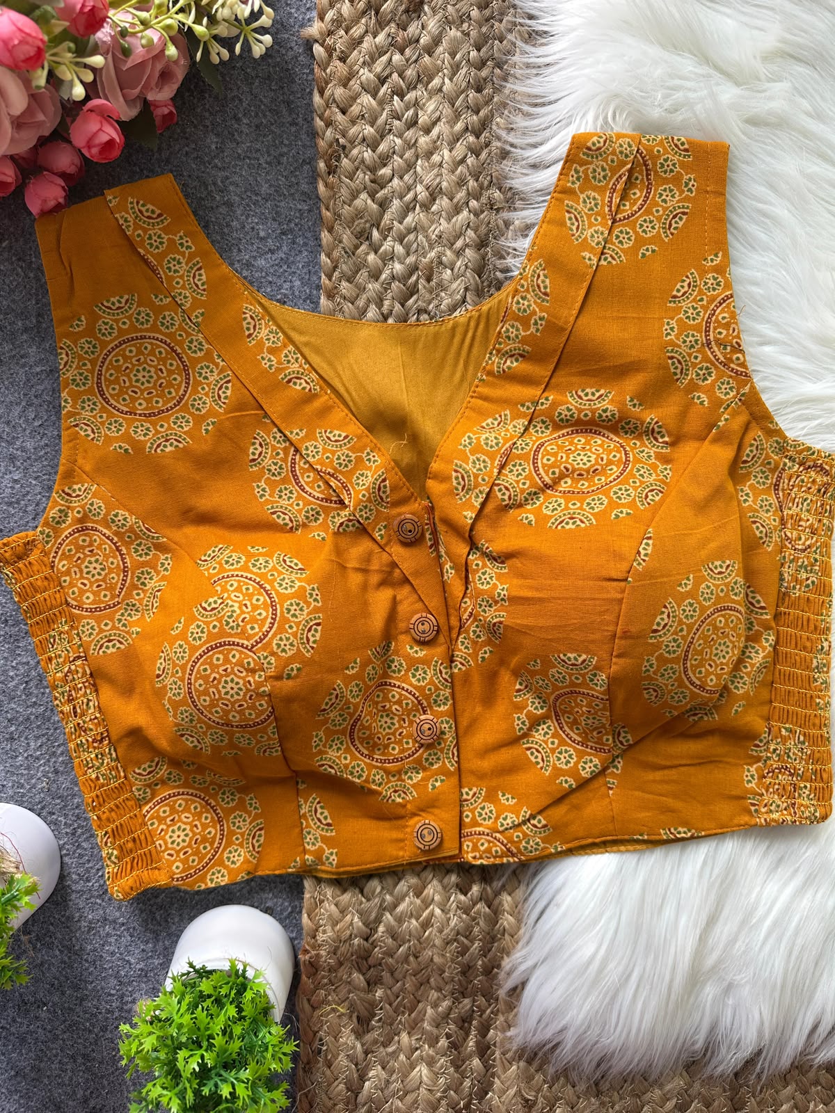 Flexi Fit Pure Ajrakh Cotton Blouse For Saree or Skirt