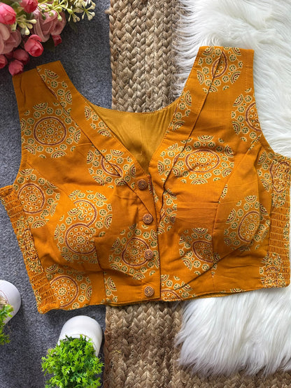 Flexi Fit Pure Ajrakh Cotton Blouse For Saree or Skirt