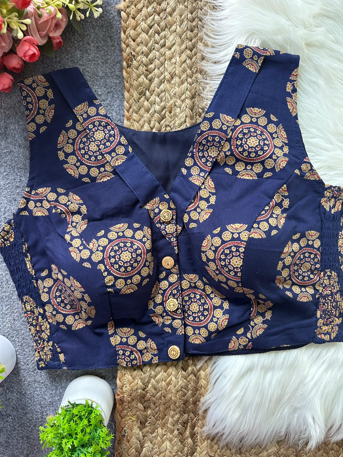 Flexi Fit Pure Ajrakh Cotton Blouse For Saree or Skirt