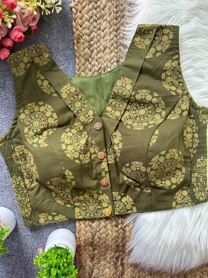 Flexi Fit Pure Ajrakh Cotton Blouse For Saree or Skirt