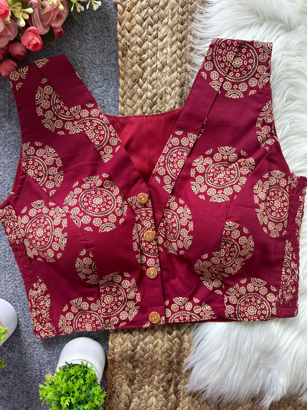 Flexi Fit Pure Ajrakh Cotton Blouse For Saree or Skirt