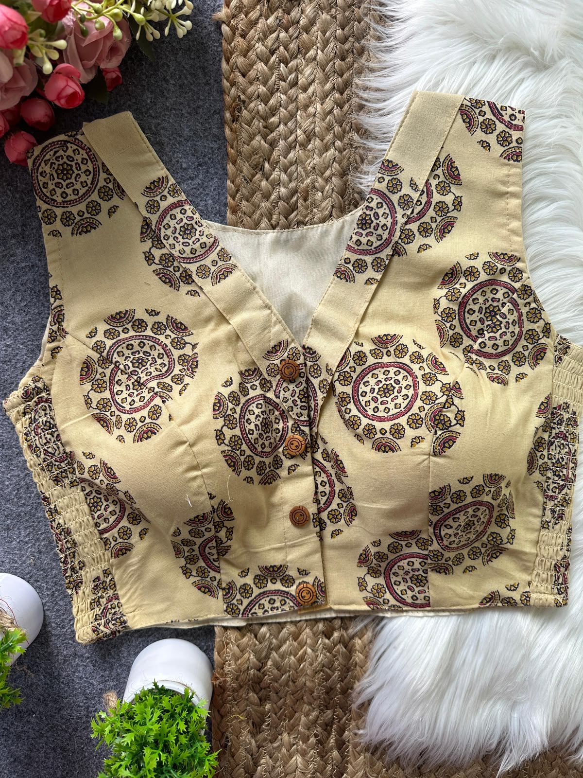 Flexi Fit Pure Ajrakh Cotton Blouse For Saree or Skirt