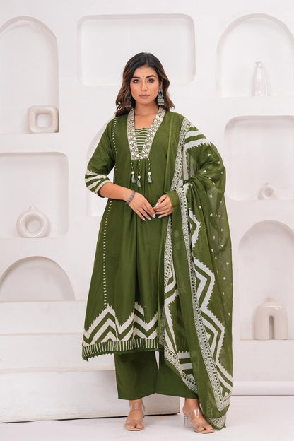 Premium Zig Zag Print A-Line Cotton Kurta Set