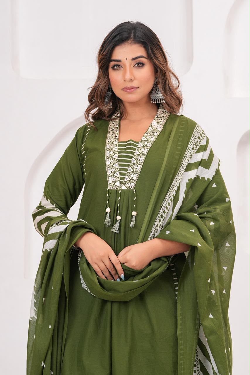 Premium Zig Zag Print A-Line Cotton Kurta Set