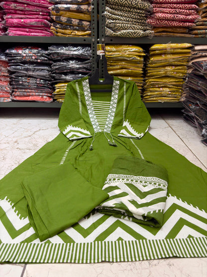 Premium Zig Zag Print A-Line Cotton Kurta Set