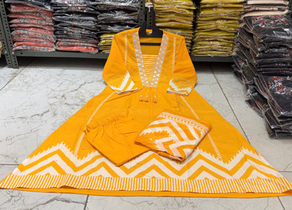 Premium Zig Zag Print A-Line Cotton Kurta Set