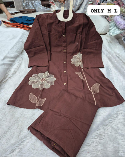 Stylish Floral Embroidered Cotton Co-ord Set