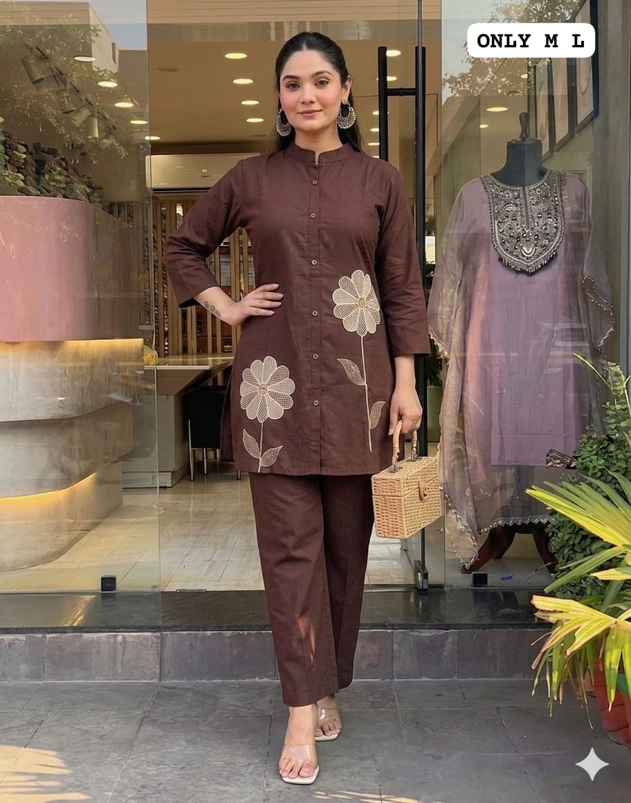 Stylish Floral Embroidered Cotton Co-ord Set