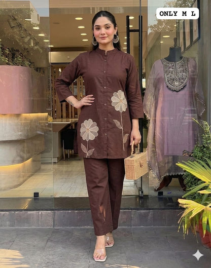 Stylish Floral Embroidered Cotton Co-ord Set