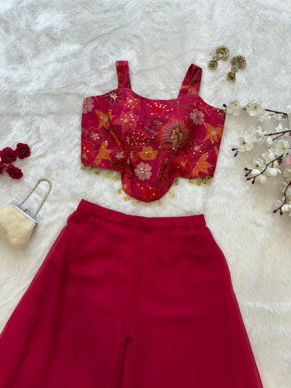 Designer Festive Special Crop Top & Palazzo Set